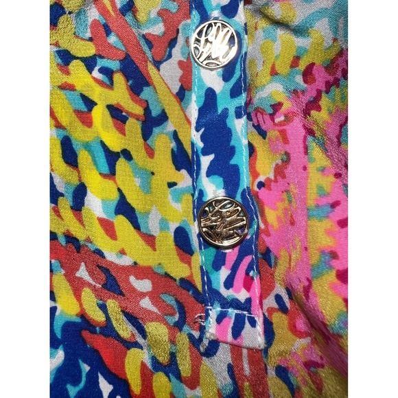 Lilly Pulitzer 100% Silk Multicolor Leaf Print Tunic Top   dopamine Sz xs - Picture 5 of 6